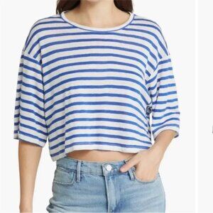 Frame blue stripe boxy cropped shirt Sz L